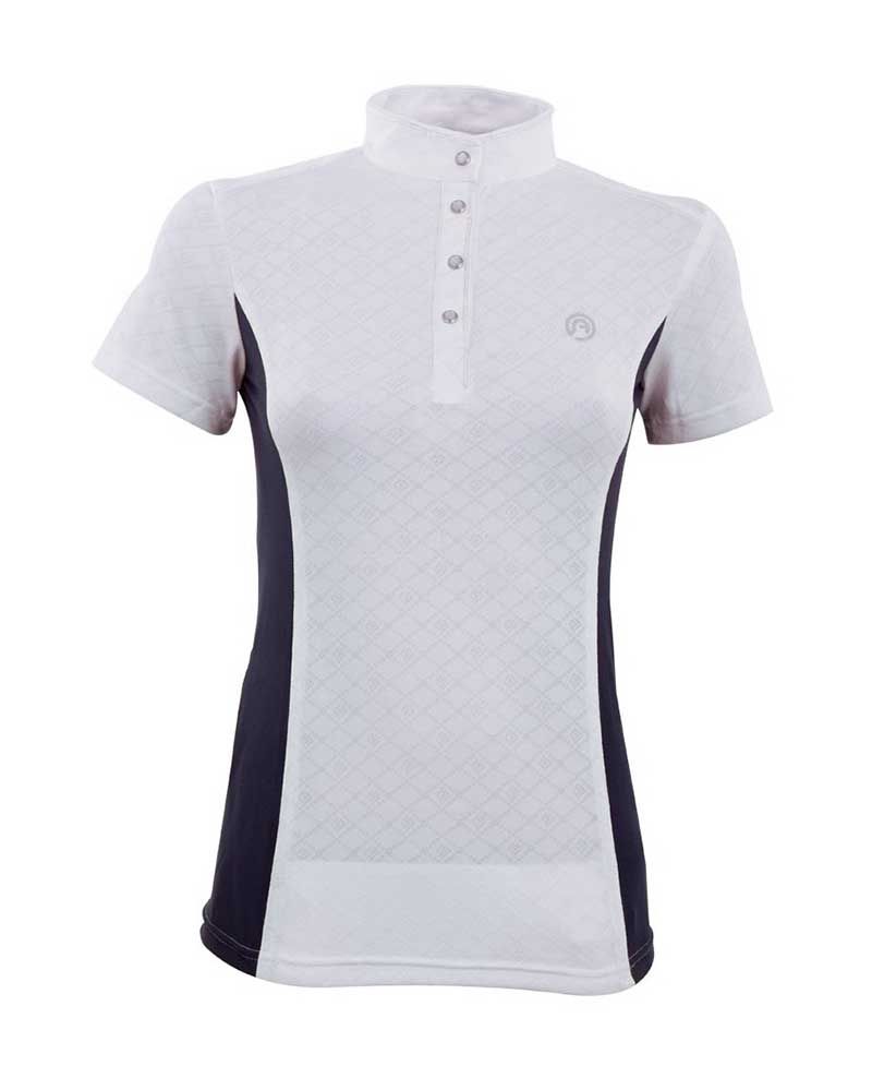 White and navy blue micromesh short-sleeved competition polo for women Sublime - Anky
