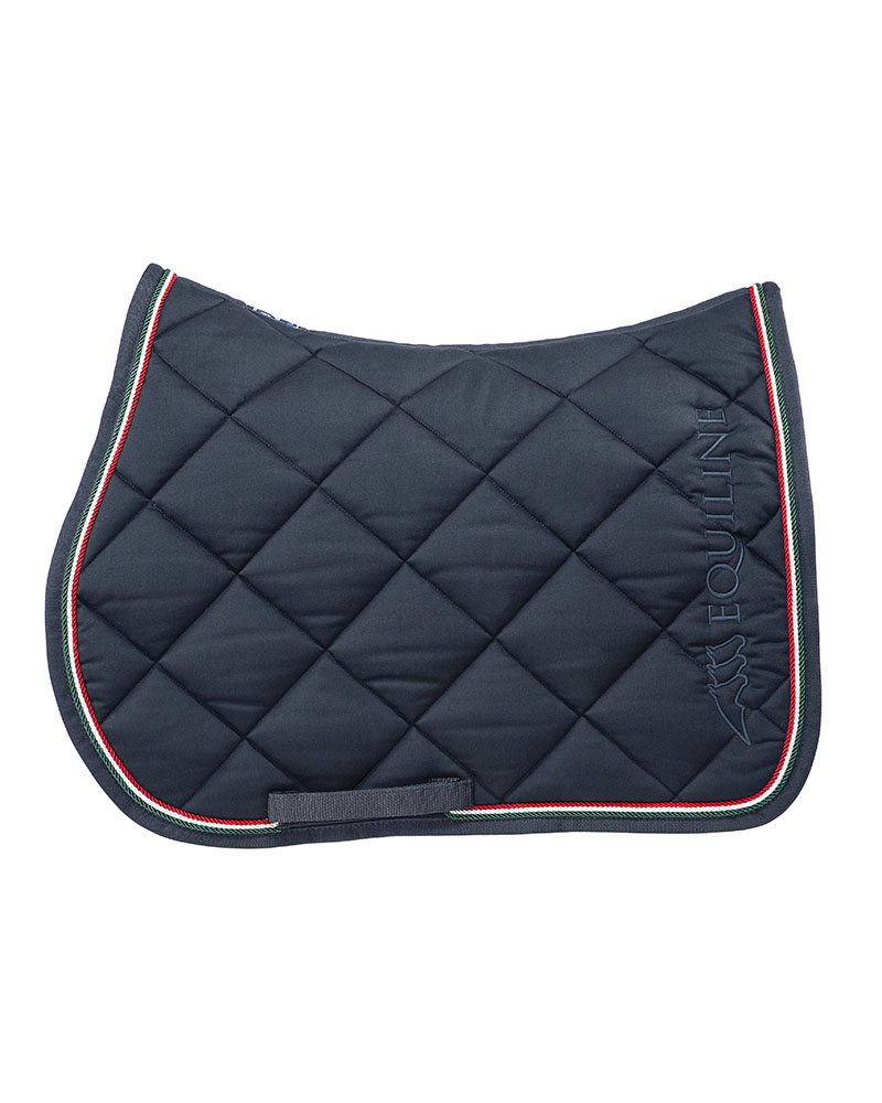 Navy blue jumping saddle pad with blue embroidery and braiding Rombo - Equiline