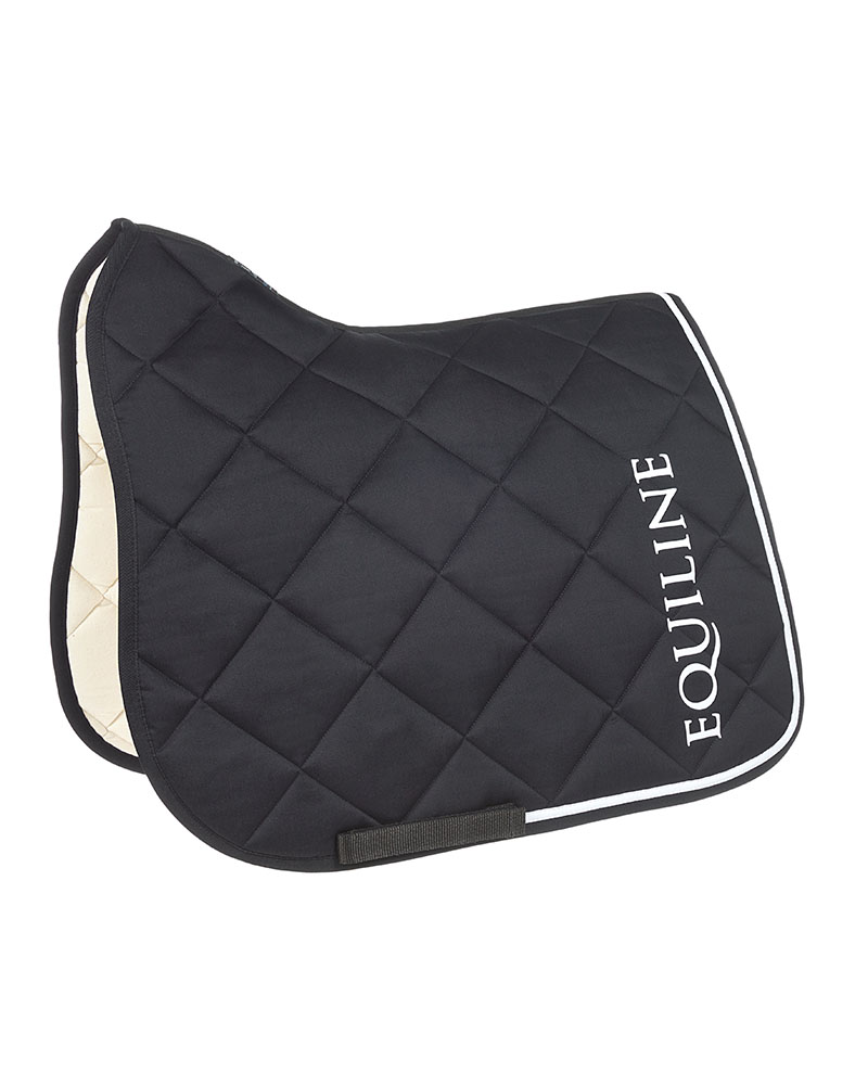 Black dressage saddle pad with white embroidery for horse (full) Chirillc - Equiline