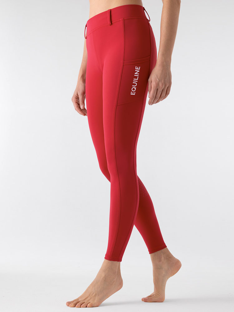 Red leggings with side pockets (full grip) for women - Equiline
