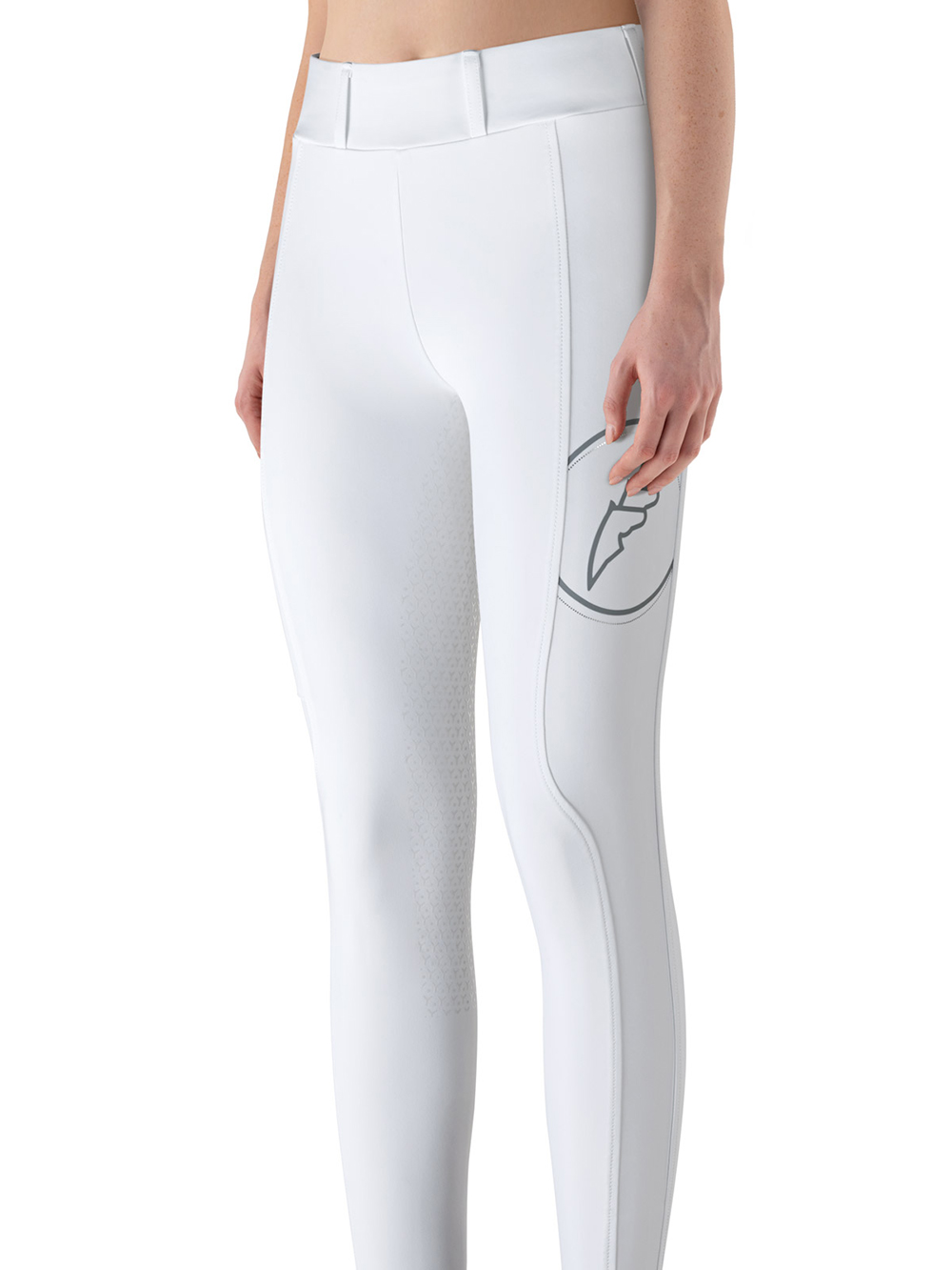 White high-waist full-grip competition leggings with phone pocket for women Evrafh - Equiline