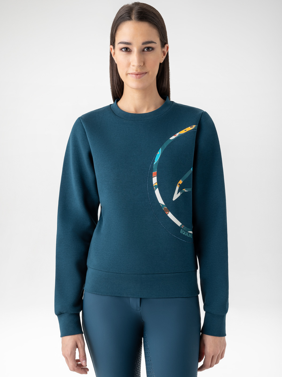 Navy long-sleeve crewneck sweatshirt with side logo for women Ezzy - Equiline