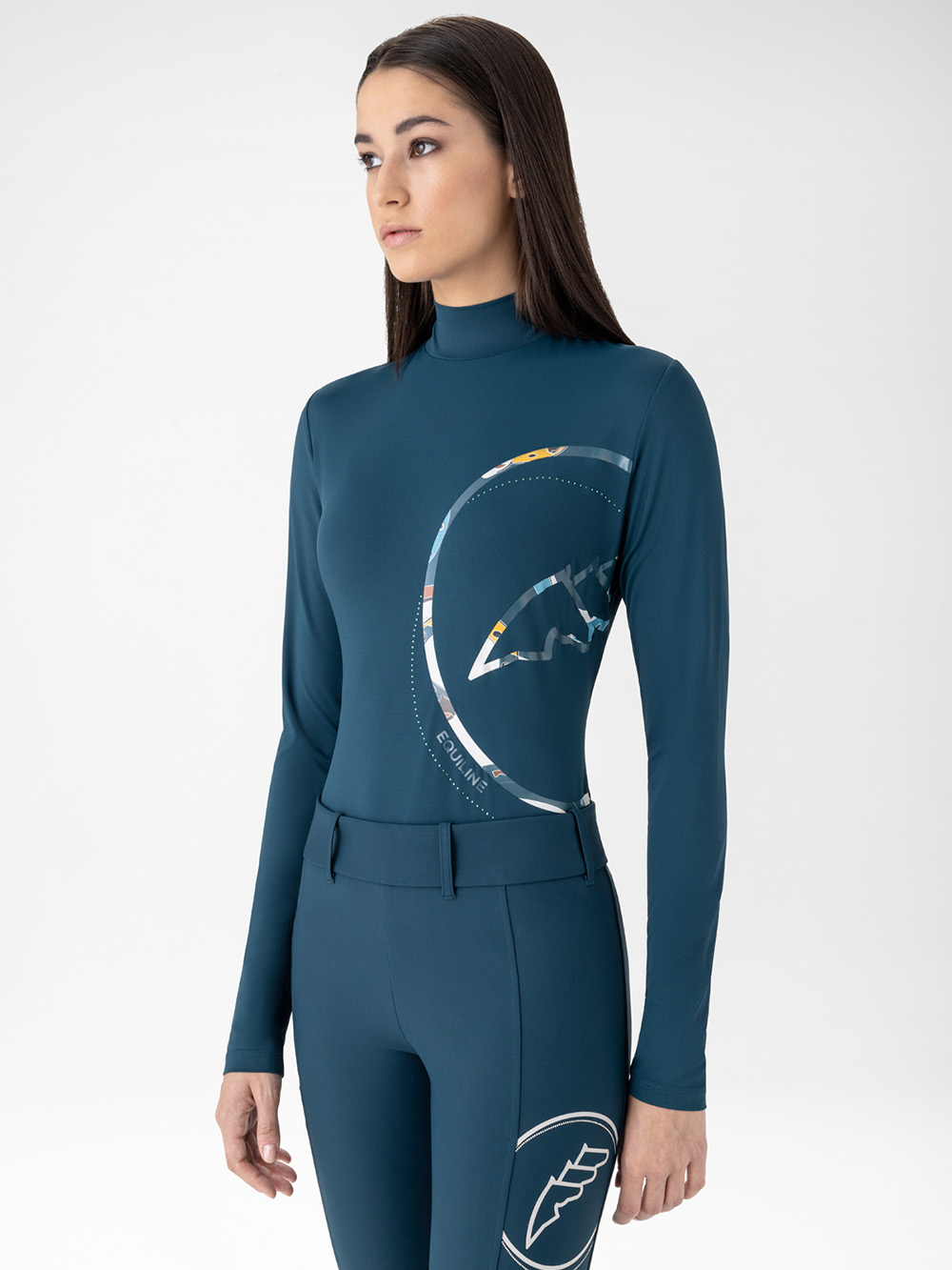 Haut technique seconde peau anti-UV bleu marine à manches longues pour femme Eblec - Equiline