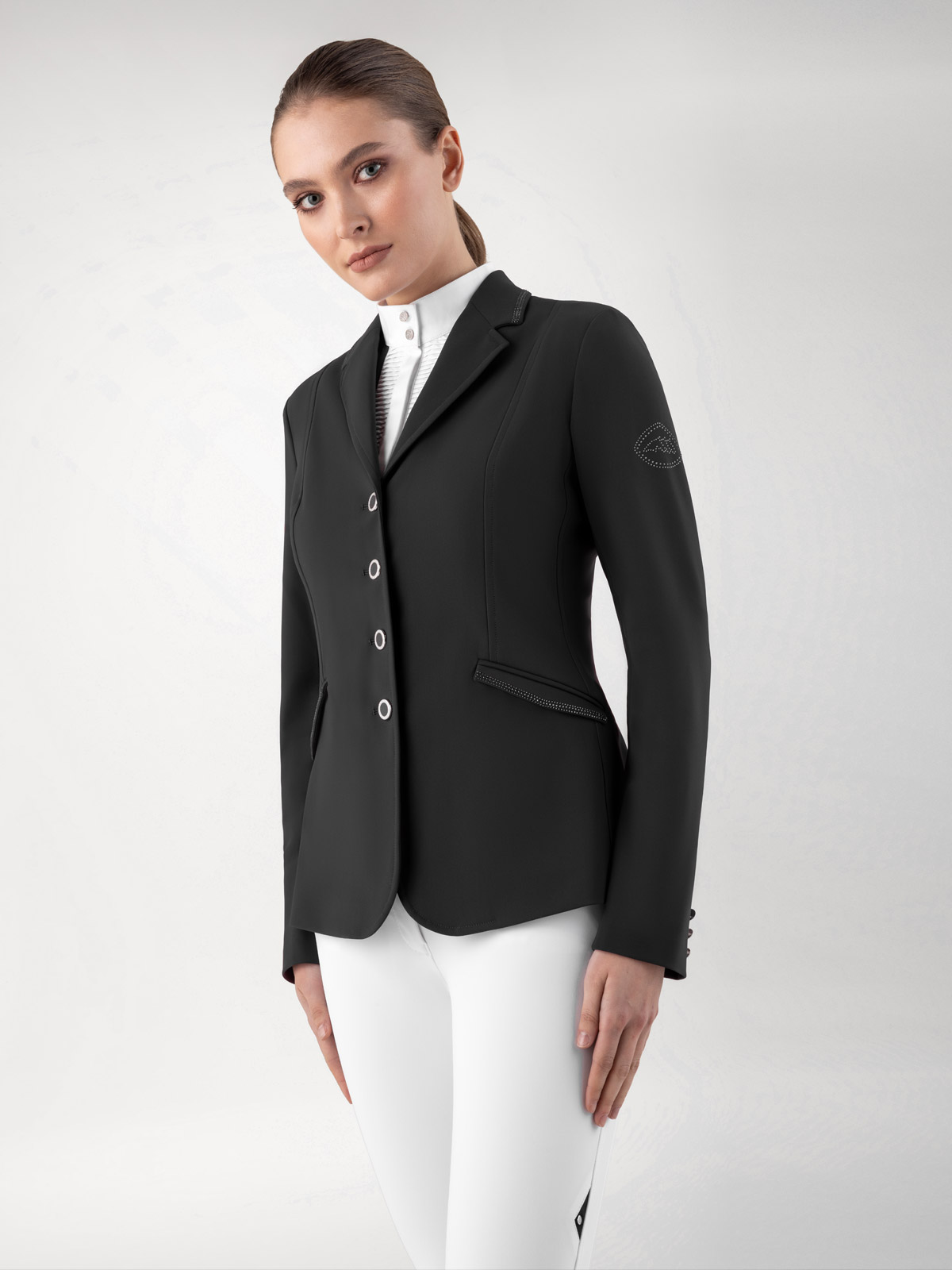 Veste de compétition noire adornada à strass au col et poches pour femme - Equiline