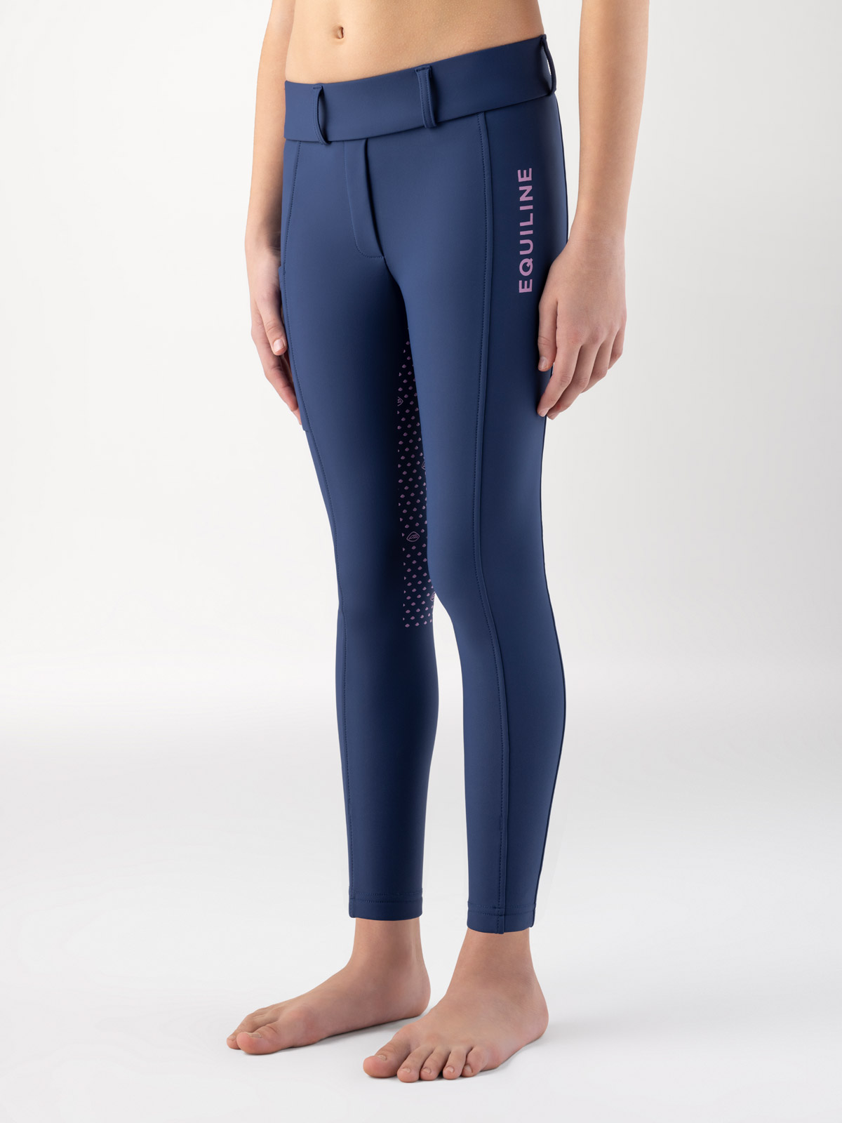 Leggings pour monter en bleu marine et rose avec logo rose (full grip) pour fille-Cunix - Equiline