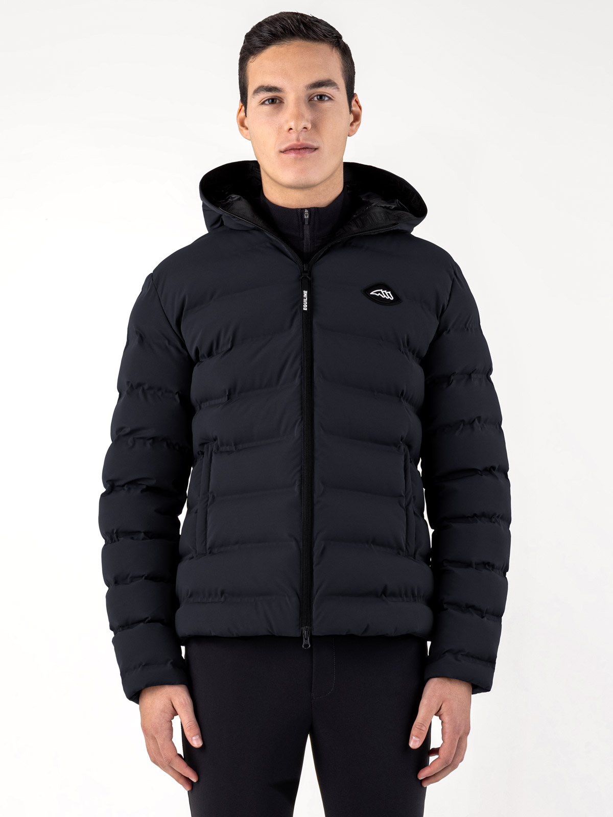 Men’s black padded bomber jacket with hood Cermo - Equiline