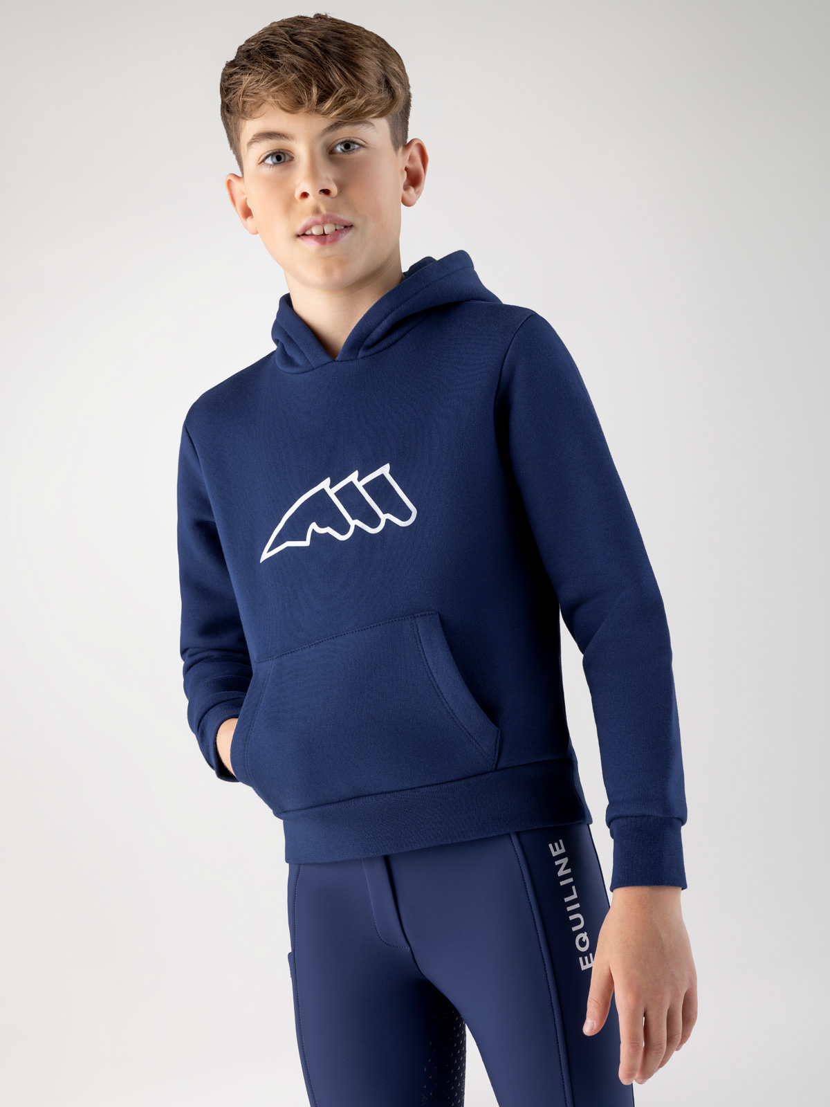 Unisex Junior Navy Hoodie with White Logo – Capuc - Equiline