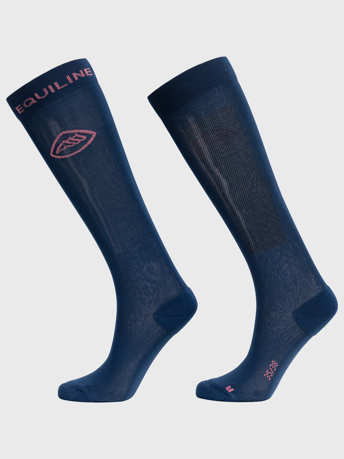 Chaussettes hautes junior (unisexe) bleu marine avec logo rose - Equiline