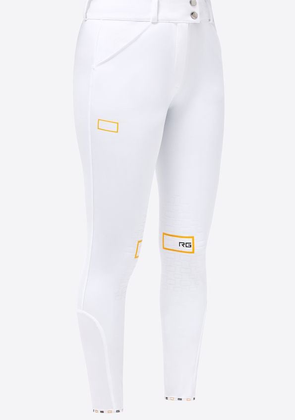 Pantalones de montar blancos de jersey de cintura alta con grip en rodilla para mujer - RG