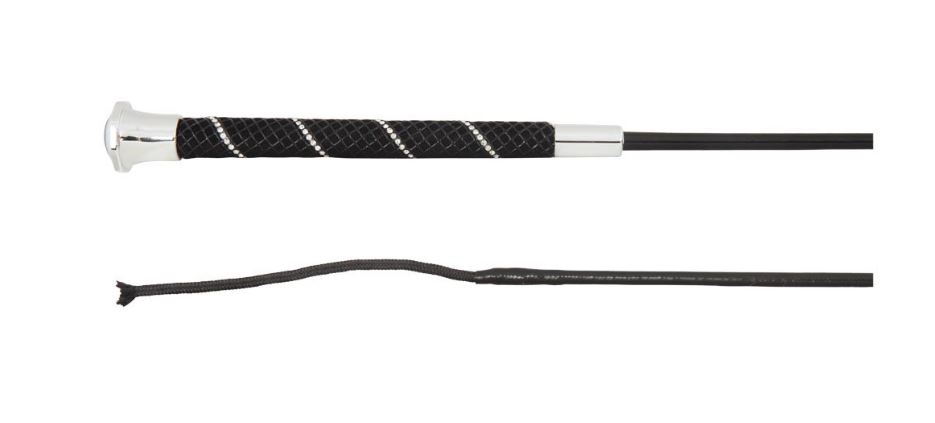 Fusta de doma negra con mango antideslizante de silicona con diamantes de imitacion y boton plateado(120cm)-Andromeda - BR