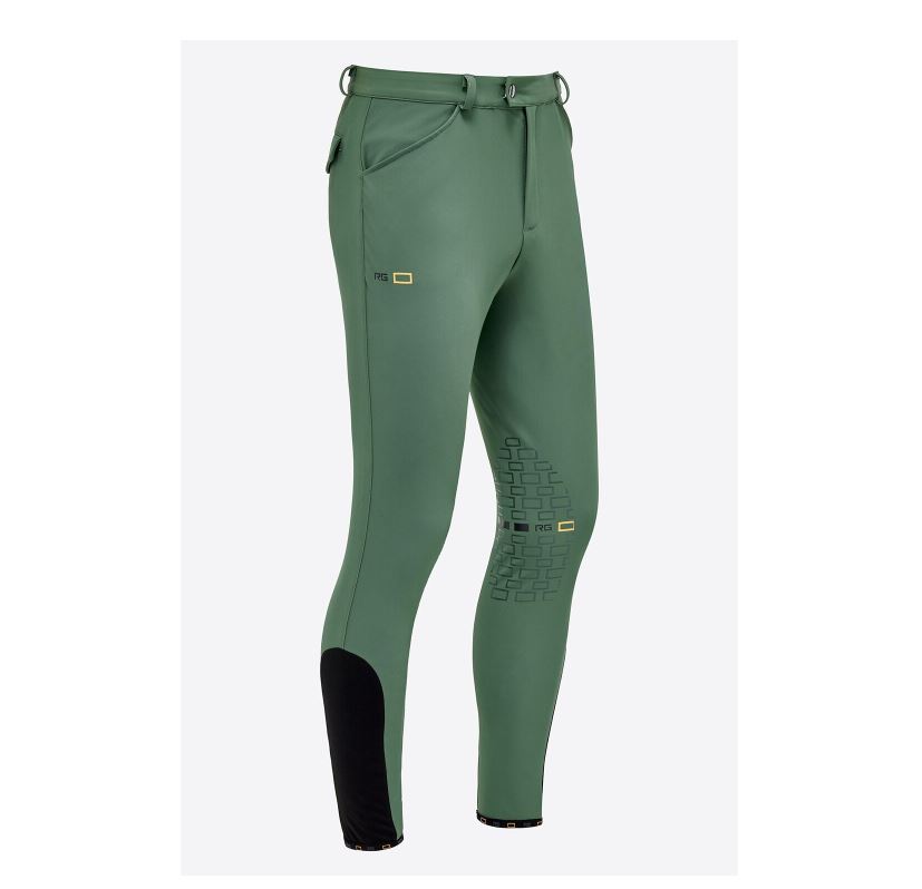 Pantalon d'équitation vert sauge en jersey bi-stretch à basanes pour homme - RG