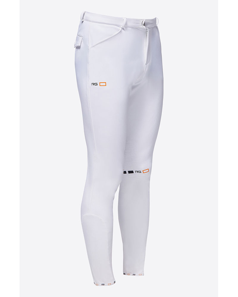 White bi-stretch jersey knee-grip riding breeches for men - RG
