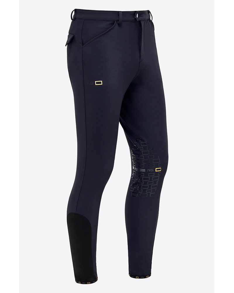Pantalon d'équitation bleu marine en jersey bi-stretch à basanes pour homme - RG