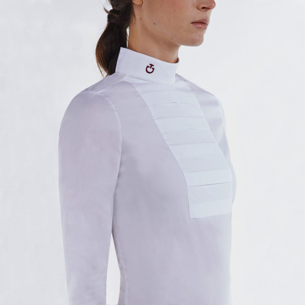 Women’s Long-Sleeve White Competition Shirt with Pleated Chest - Cavalleria Toscana