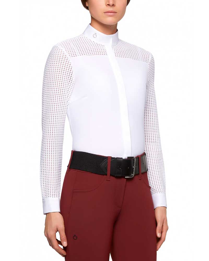 Chemise de compétition blanc à manches longues en maille pour femme - Cavalleria Toscana