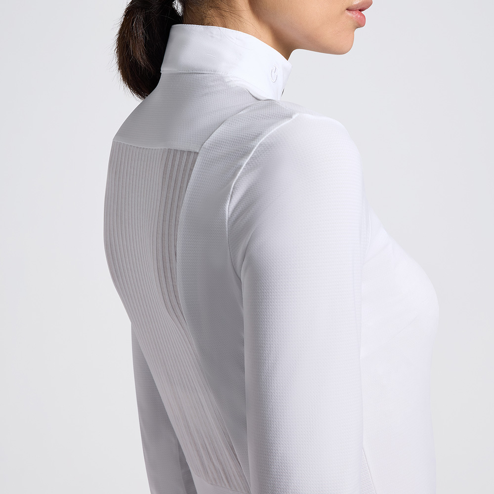 Polo de competición de manga larga blanco con insercion de jacquard en la espalda para mujer - Cavalleria Toscana