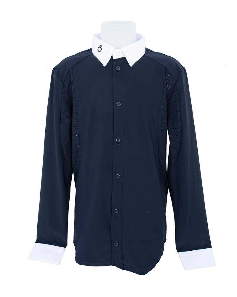 Long-sleeved navy blue competition shirt for boy - Cavalleria Toscana