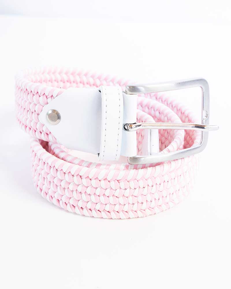 White and Pink Braided Elastic Belt with White Leather - Cavalleria Toscana