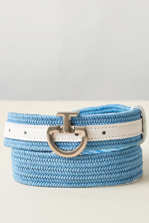 Light blue braided elastic leather and cotton belt for women - Cavalleria Toscana