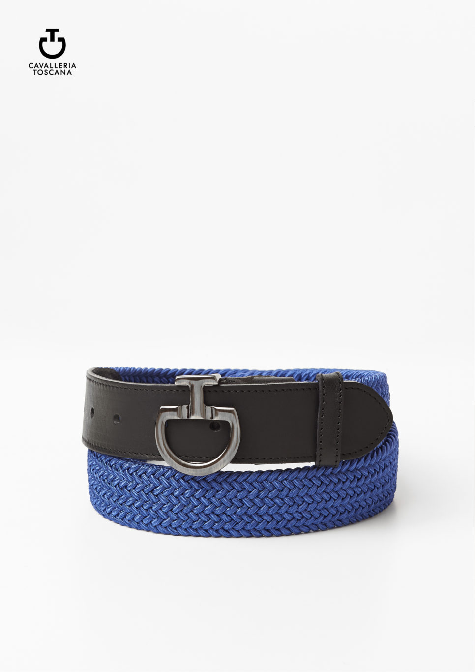 Ceinture tressée élastique en cuir et coton bleu canard et noir pour femme - Cavalleria Toscana