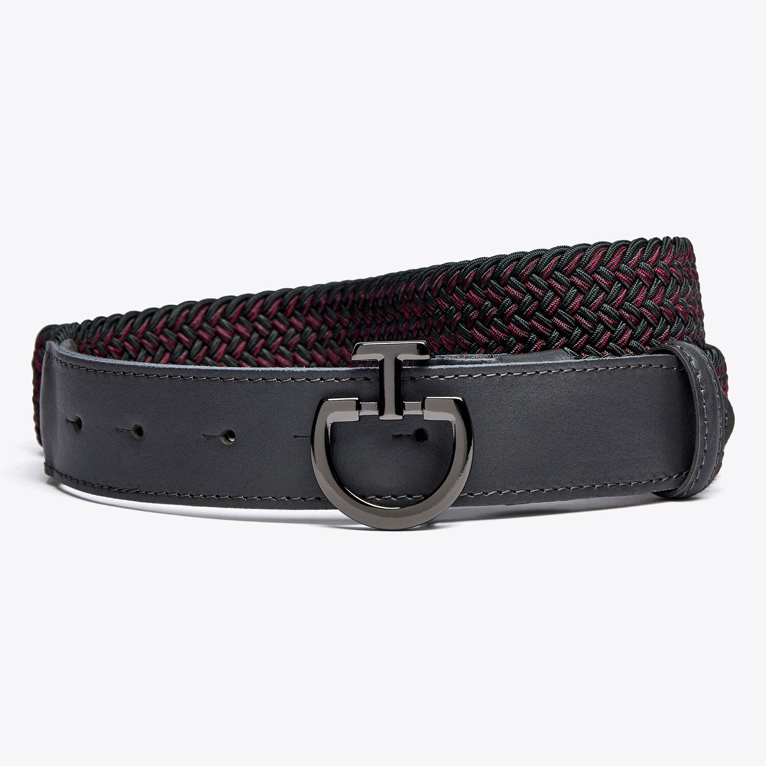 Dark gray and red braided and elastic belt with logo buckle - Cavalleria Toscana