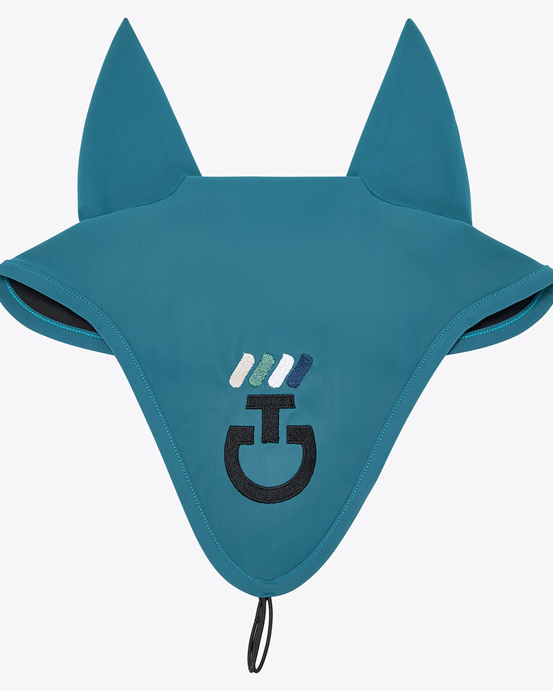 Turquoise earmuffs with thin elastic ears with logo and embroidery and bridle grip for horses - Cavalleria Toscana