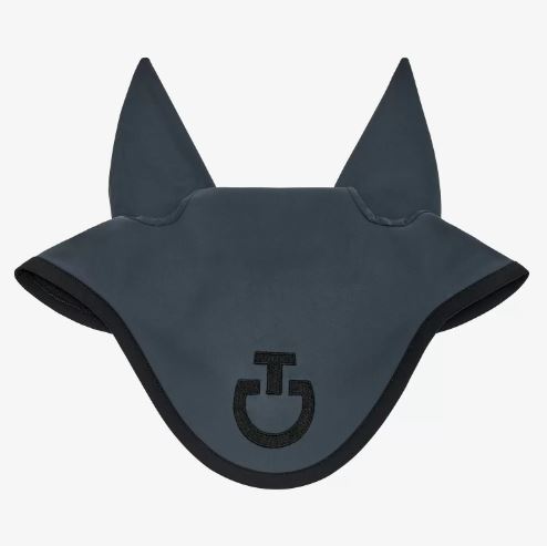 Dark gray earmuffs with black embroidered logo and thin elastic ears for horses - Cavalleria Toscana
