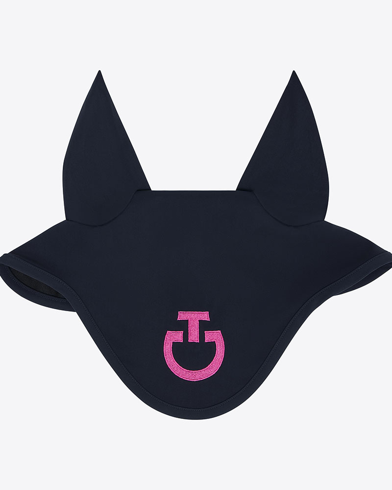 Navy blue earmuffs with pink embroidered logo and thin elastic horse ears - Cavalleria Toscana
