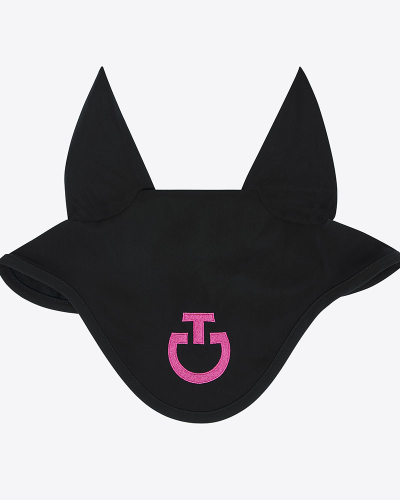 Orejeras negras con logo bordado rosa y orejas finas elásticas para caballo - Cavalleria Toscana