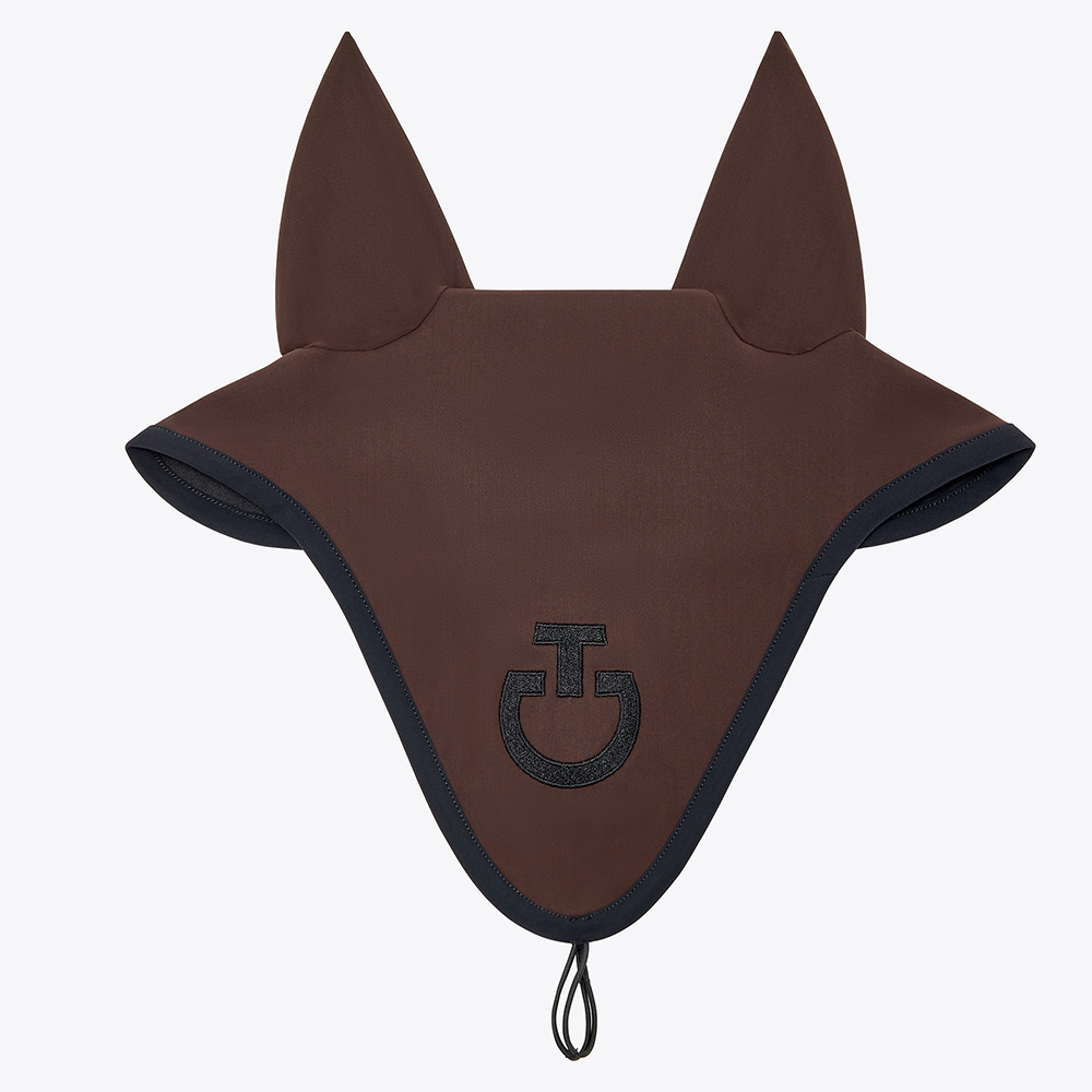 Long Anti-Noise Ear Bonnet in Chocolate Brown with Black Embroidered Logo for Horse - Cavalleria Toscana