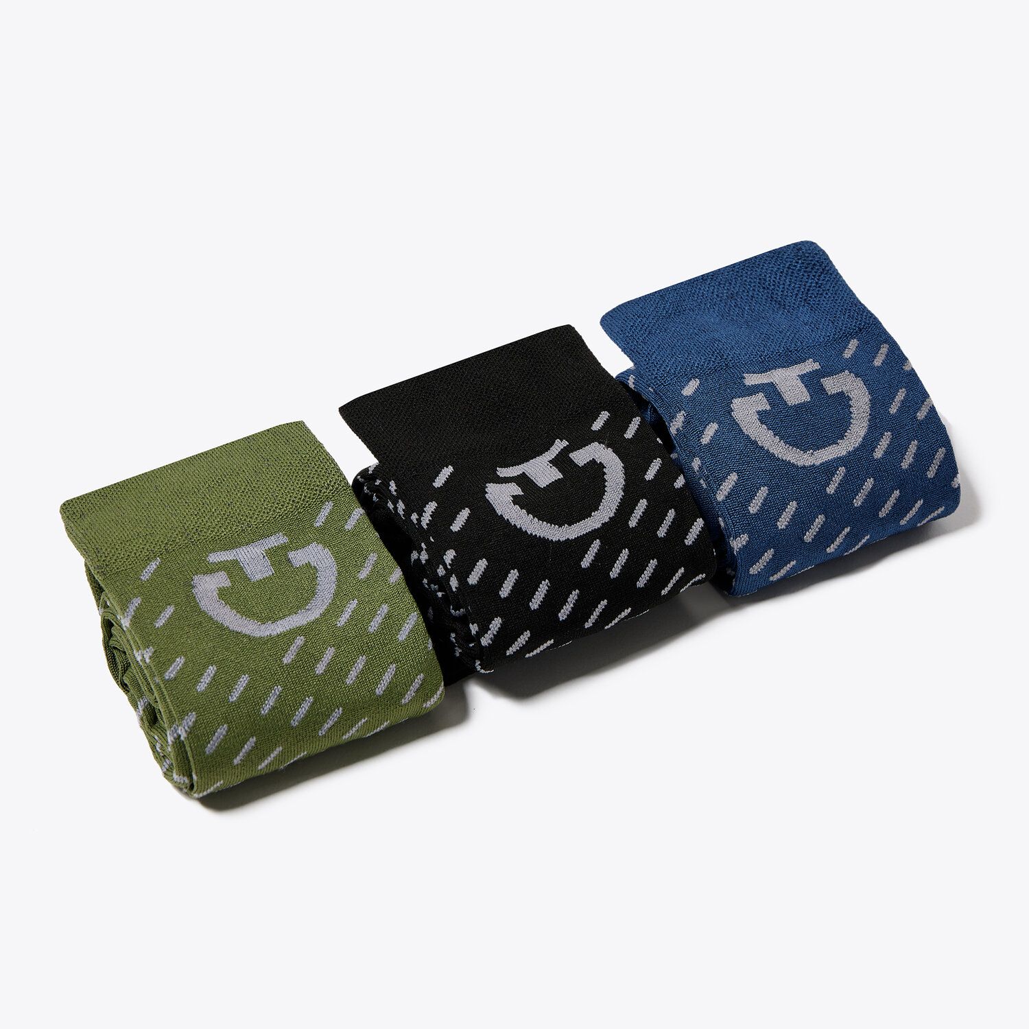 High socks in breathable yarn with all-over print and CT logo inserted at the top of the calf (green, navy blue, black) - Cavalleria Toscana