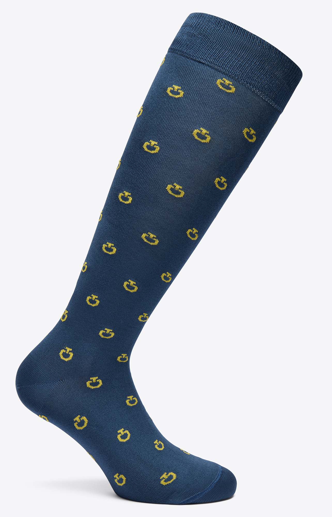 Chaussettes hautes bleu marine avec mini logo jaune imprimé - Cavalleria Toscana
