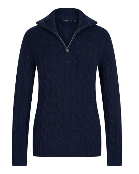 Pull pour femme à col haut et fermeture de fermeture éclair en bleu marine Dunya - HV Polo
