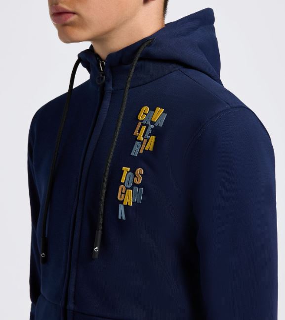 Sweat bleu marine avec capuche et détails du logo multicolore pour garçon - Cavalleria Toscana