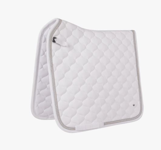Tapis de dressage blanc avec dos cordons decorativos et pedreria pour cheval et poney -Sparkle - QHP