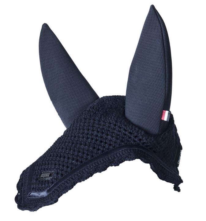 Navy blue crochet ear bonnet with noise-reducing neoprene ears for horse and pony – KLNelly - Kingsland