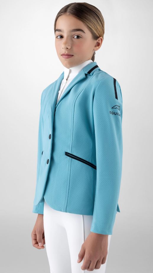 Veste de compétition aigue-marine avec microperforaciones et détails en noire pour fille-Gracy - Equiline