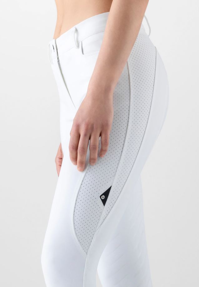 White competition breeches with micro-perforated insert (knee grip) for women Curtek - Equiline
