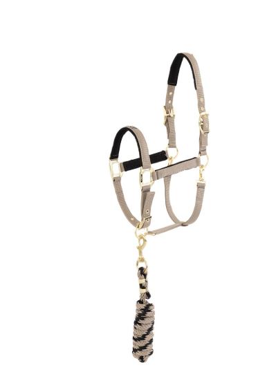 Stable Halter with Dark Beige and Black Lead Rope for Horse and Pony - Anky