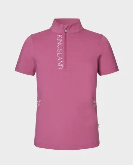 Fuchsia short-sleeve training polo with half zipper (Pink Malaga) for girls KLNana - Kingsland