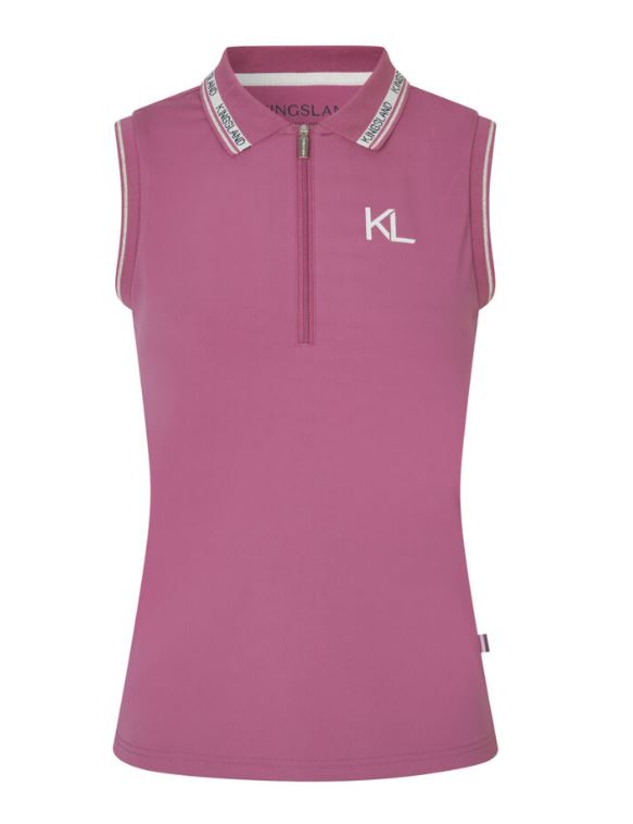 Polo sans manche en piqué en rose avec détails dorés et beige clair et media fermeture éclair avant pour femme-KLNaira - Kingsland