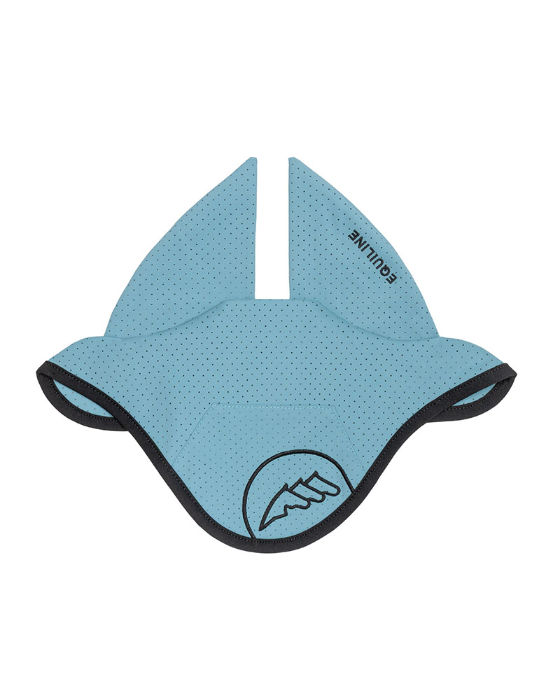 Aquamarine ear bonnet with micro-perforations and black details for pony – Enage - Equiline