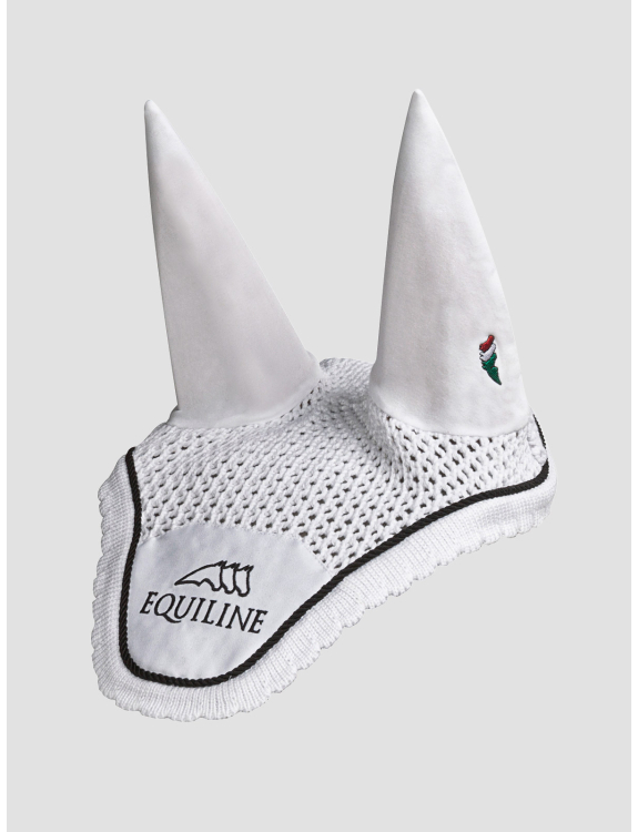Orejeras de crochet blancas con orejas elásticas y cordón negro para caballo Outline - Equiline