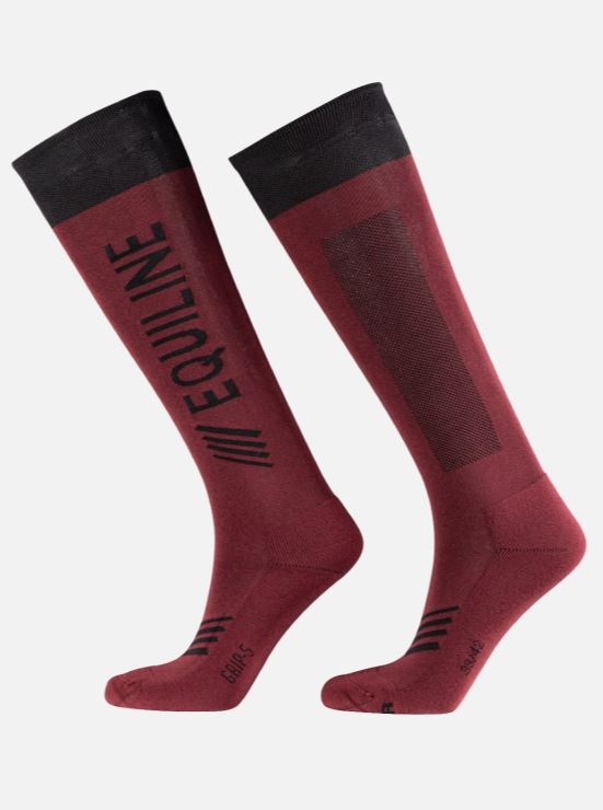 Burgundy high-top socks with vertical logo Clavec - Equiline