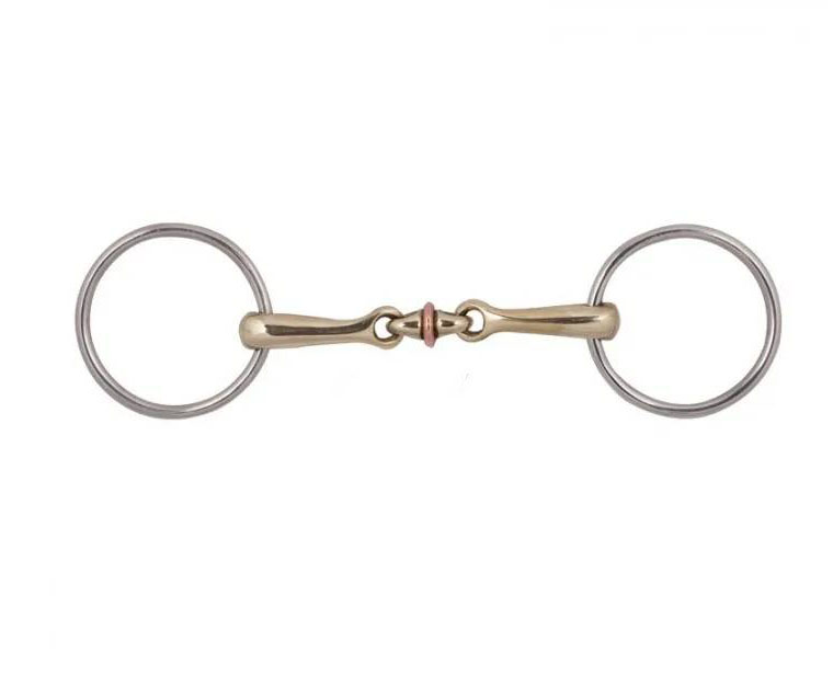 3-piece stainless steel gold snaffle with roller and 15mm rings and 4.6cm diameter for horses - Zaldi