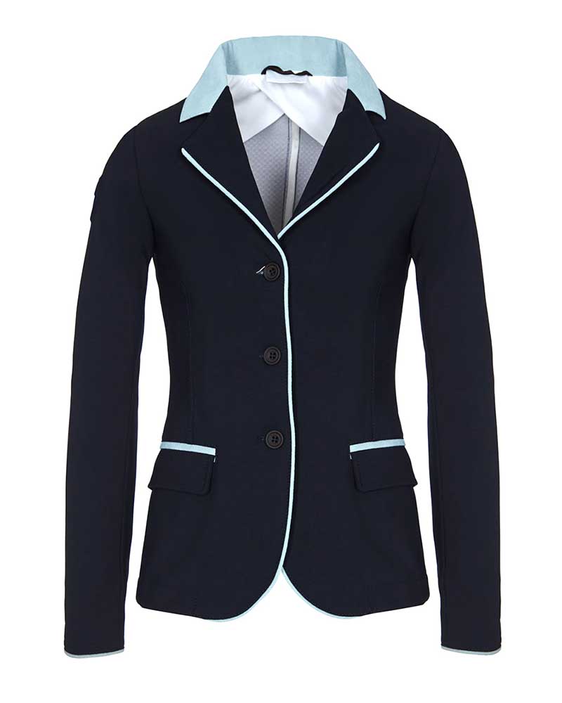 Veste de concours bleu marine avec col Alcantara bleu clair pour fille GP - Cavalleria Toscana