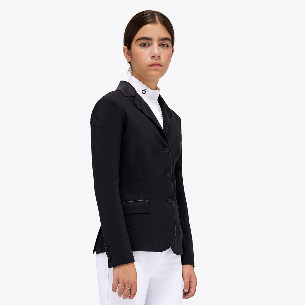 Veste de concours noire avec col Alcantara et passepoils en contraste pour fille GP - Cavalleria Toscana