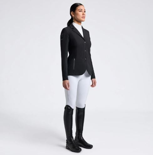 Light gray competition jacket with stretch technical fabric back for women R-EVO - Cavalleria Toscana