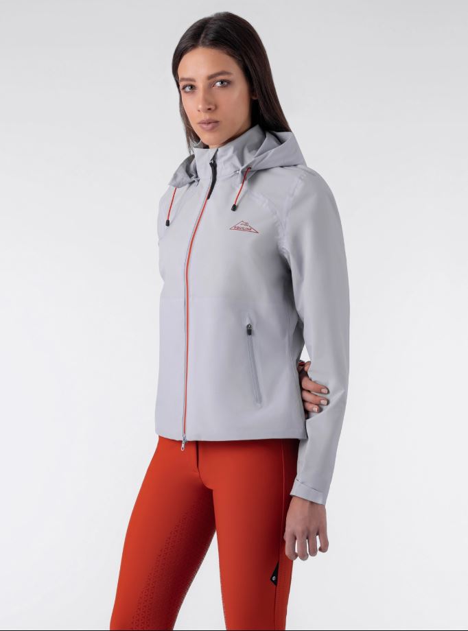 Light grey waterproof jacket for women with orange logo Efrida - Equiline