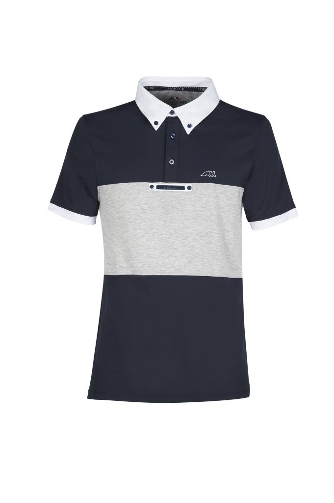 Navy blue competition polo with grey front stripe for men – Niagara model - Equiline